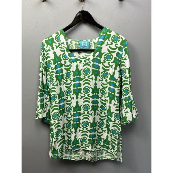 Escapada Womens small Print Green Blue Tunic Top coastal - Picture 1 of 5